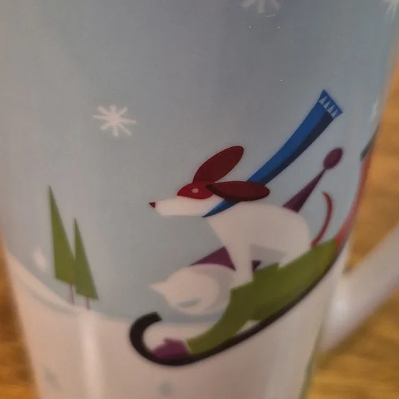 STARBUCKS 2011 Festive Holiday Skaters and Sledding Dog Mug with 3D Airplane - Picture 9 of 15
